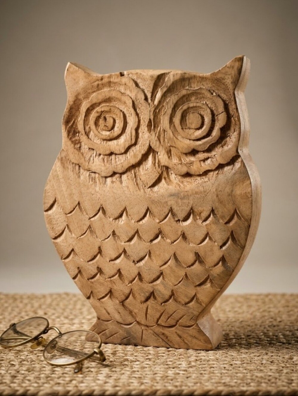 Vintage Hand-Carved Wooden Owl Figurine | Rustic Handmade Sculpture